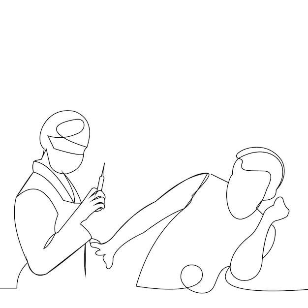 dibujo lineal del médico inyectando al paciente