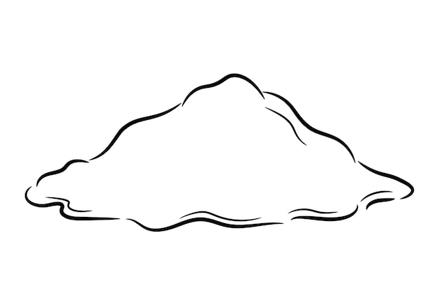 Dibujo lineal de un montón de polvo suelto. Contorno suave negro de un puñado de especias en un estilo de boceto.