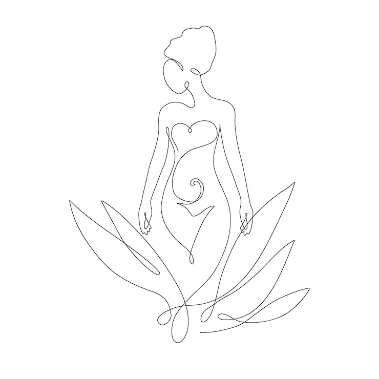 Vector dibujo lineal de una mujer atractiva. póster de arte ilustración de moda. elegante figura desnuda.