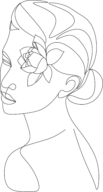 Un dibujo lineal de una mujer con una flor en el pelo.