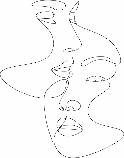 Dibujo lineal de una pareja enamorada de un hombre y una mujer