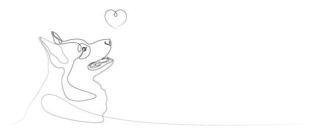 Dibujo lineal de un perro corgi y corazones 1
