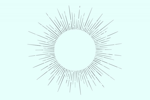 Vector dibujo lineal de rayos de luz, rayos de sol