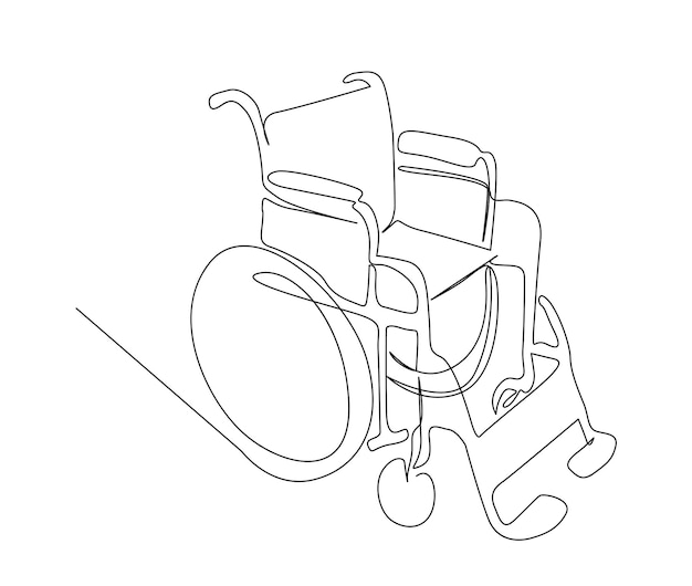 Un dibujo lineal de una silla de ruedas.