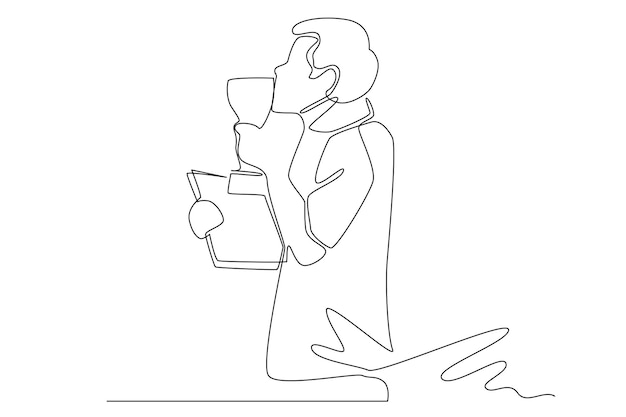 dibujo lineal simple del ganador. Ilustración de una línea para trofeo y celebración ganadora.