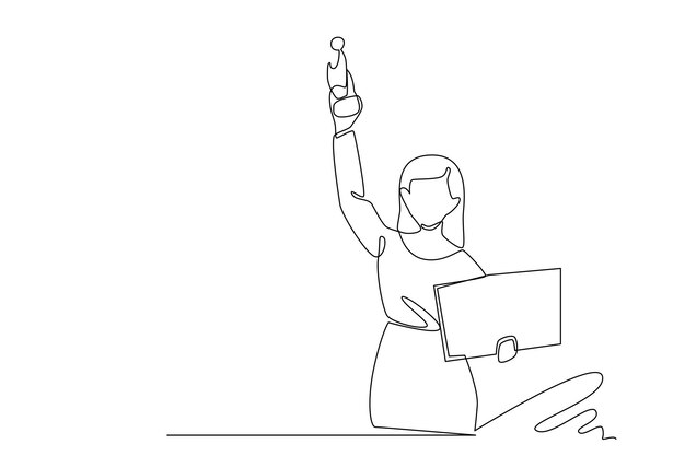 dibujo lineal simple del ganador. Ilustración de una línea para trofeo y celebración ganadora.