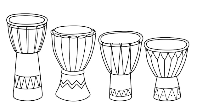 Vector un dibujo lineal de tambores africanos.