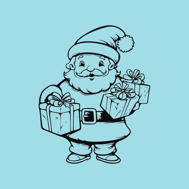 Dibujo lineal de vector santa claus