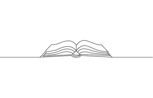 Dibujo de líneas continuas de apertura de libros ilustración vectorial suministros educativos de regreso a la escuela tema