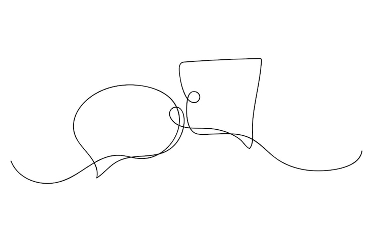 Vector dibujo de líneas continuas de burbujas de chat de voz con estilo minimalista