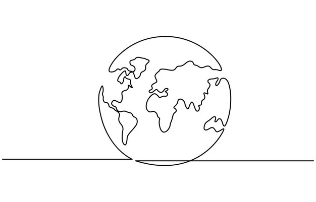 Dibujo de líneas continuas de globos tierra mapa del mundo globo icono silueta del mapa para Vector de Educación