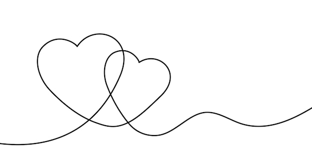 Dibujo de líneas continuas minimalistas de dos corazones
