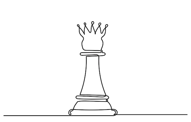 Dibujo de líneas continuas de piezas de ajedrez de la reina Dibujo en línea única de piezas deajedrez