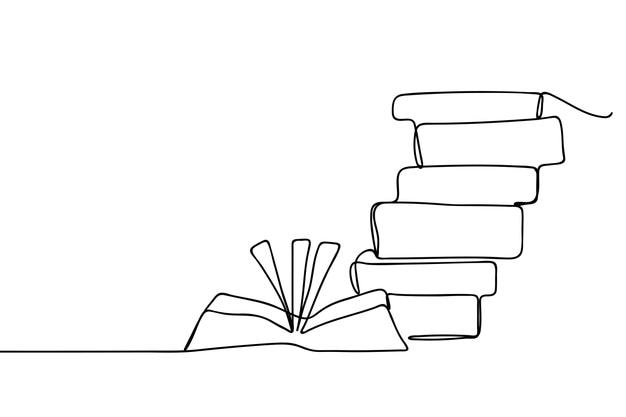 Vector dibujo de líneas continuas pila de libros arte de una línea