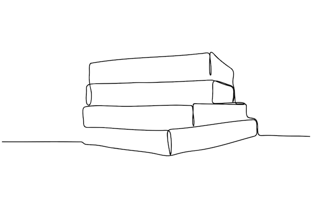 Dibujo de líneas continuas pila de libros arte de una línea