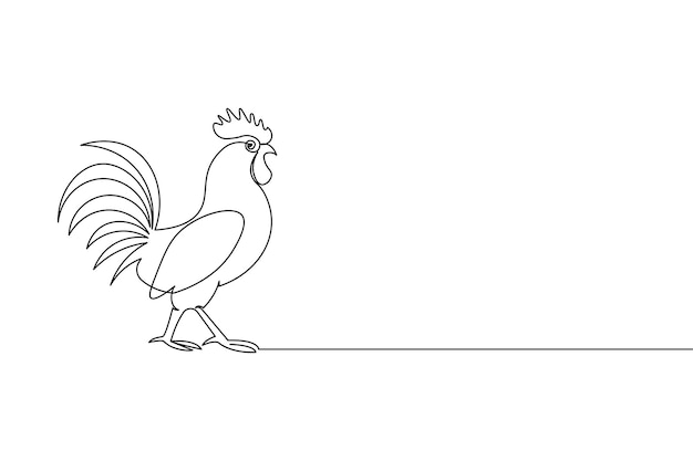 El dibujo de líneas continuas de pollo y el estilo minimalista aíslan el icono vectorial del contorno