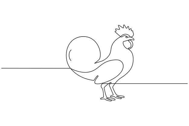El dibujo de líneas continuas de pollo y el estilo minimalista aíslan el icono vectorial del contorno