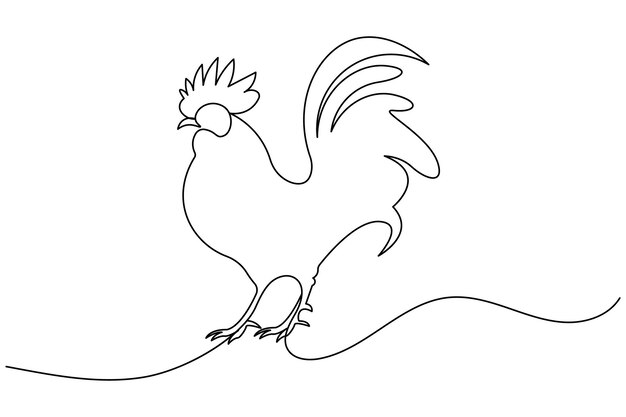 El dibujo de líneas continuas de pollo y el estilo minimalista aíslan el icono vectorial del contorno