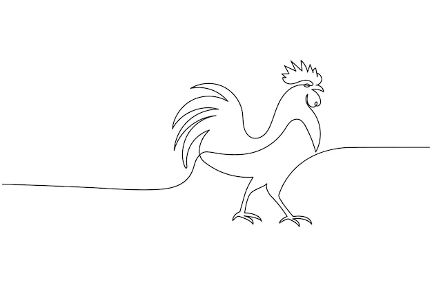 El dibujo de líneas continuas de pollo y el estilo minimalista aíslan el icono vectorial del contorno