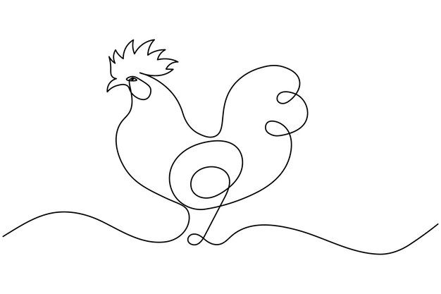 El dibujo de líneas continuas de pollo y el estilo minimalista aíslan el icono vectorial del contorno