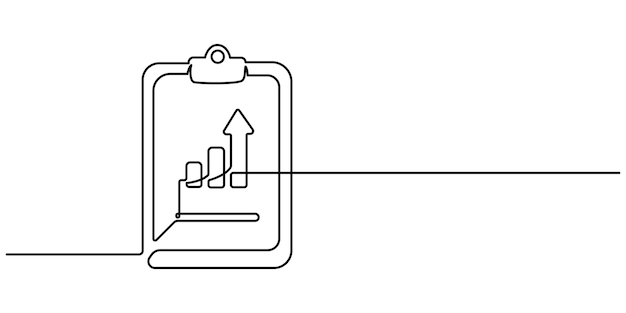 Dibujo de líneas continuas del portapapeles Icono de gráfico de crecimiento Diagrama de barras de negocios Objeto de una línea única