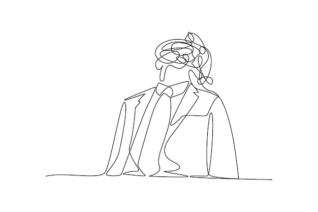 Dibujo de líneas continuas simples Empleados cansados continúan el concepto de pensamiento crítico de líneas