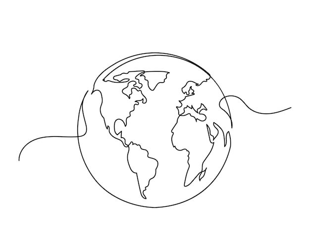 Dibujo de líneas continuas de vectores de la tierra ilustración vectorial del mapa del mundo del globo de línea única