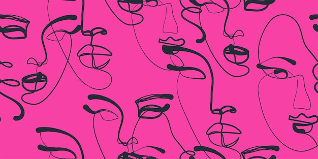 Dibujo de líneas sin costuras de mujeres con diferentes rostros