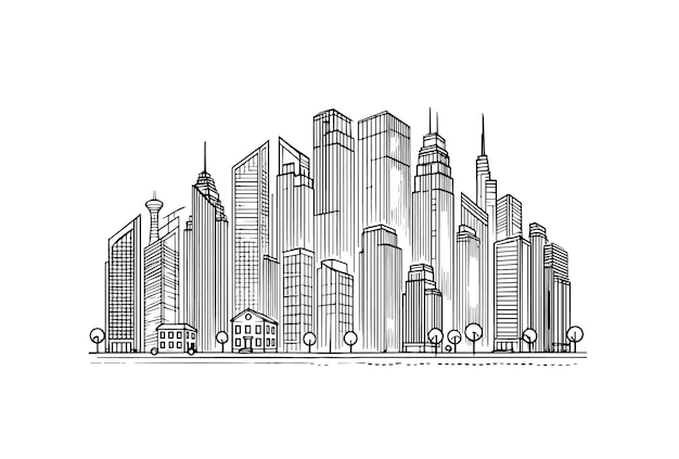 dibujo de líneas de edificios del paisaje urbano moderno ilustración minimalista aislada