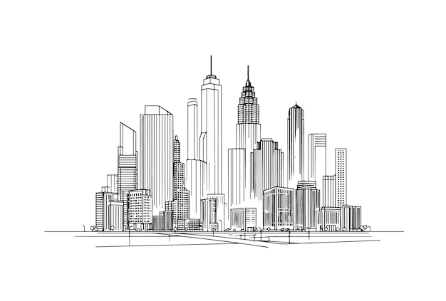 dibujo de líneas de edificios del paisaje urbano moderno ilustración minimalista aislada