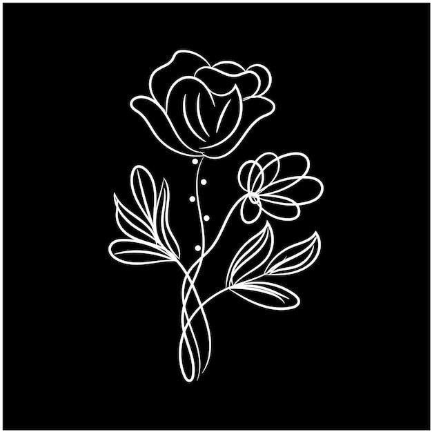 dibujo de líneas flores decoración de ramos o arreglo floral flores y hojas arte de líneas