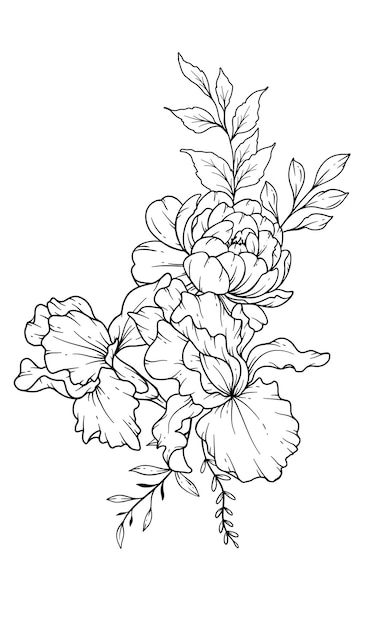 Dibujo de líneas de flores silvestres Página de colorear flores Arte de líneas florales