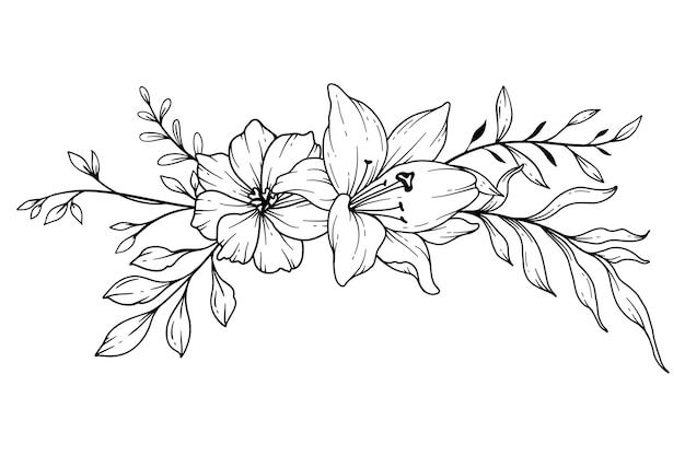 Dibujo de líneas de flores silvestres Página de colorear flores Arte de líneas florales