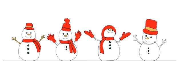 dibujo de líneas de muñecos de nieve vector aislado