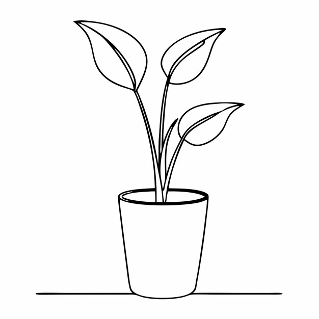 dibujo de líneas de plantas en maceta ilustración vectorial de arte de líneas 18