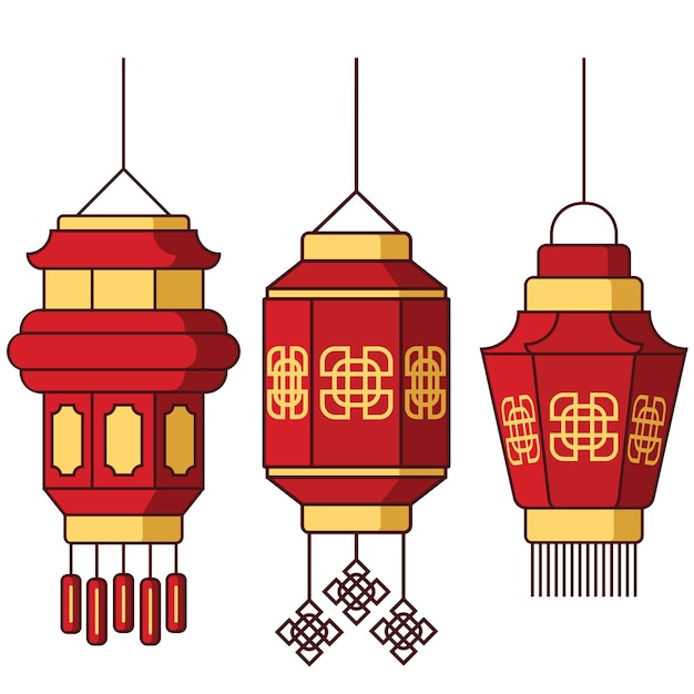 un dibujo de una linterna con un diseño rojo y dorado