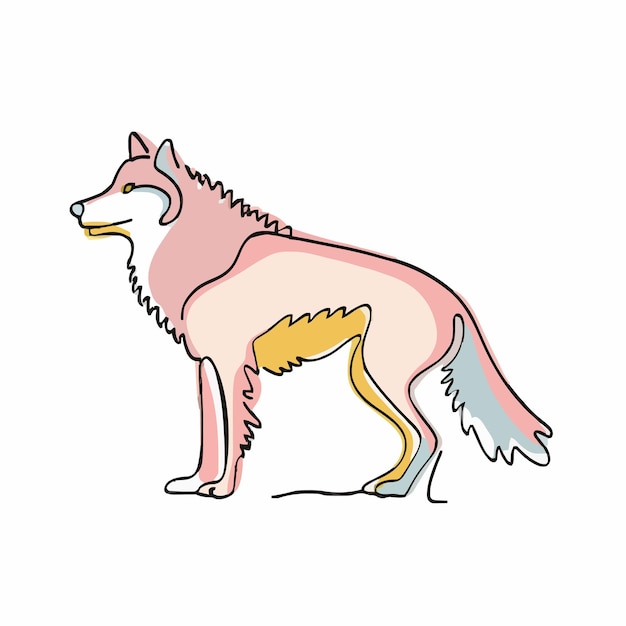 Vector un dibujo de un lobo con una cola y una cola rosas