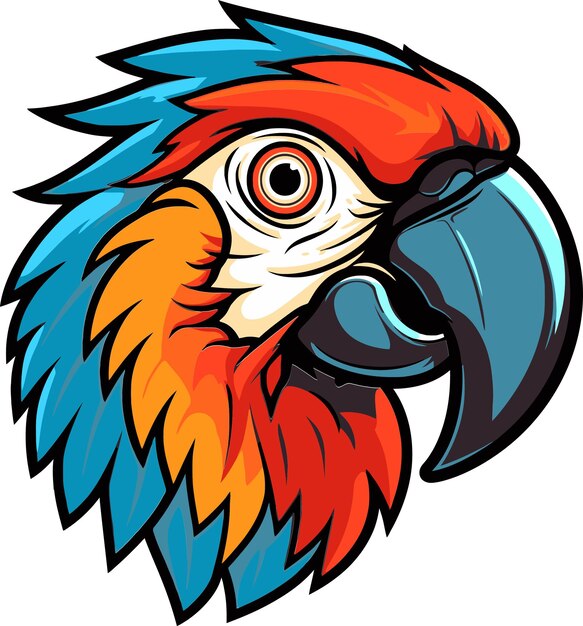 un dibujo de un loro con un azul y rojo en él