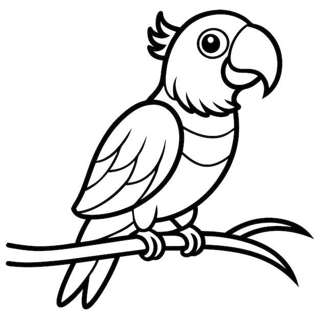 un dibujo de un loro en una rama con un fondo blanco
