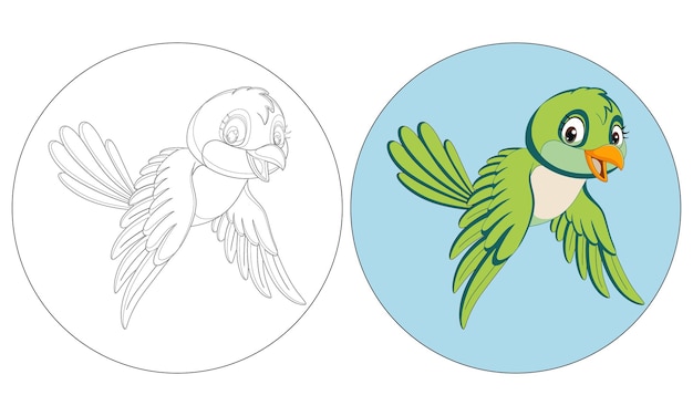 Un dibujo de un loro verde con un pájaro en él Coloring Book Vector