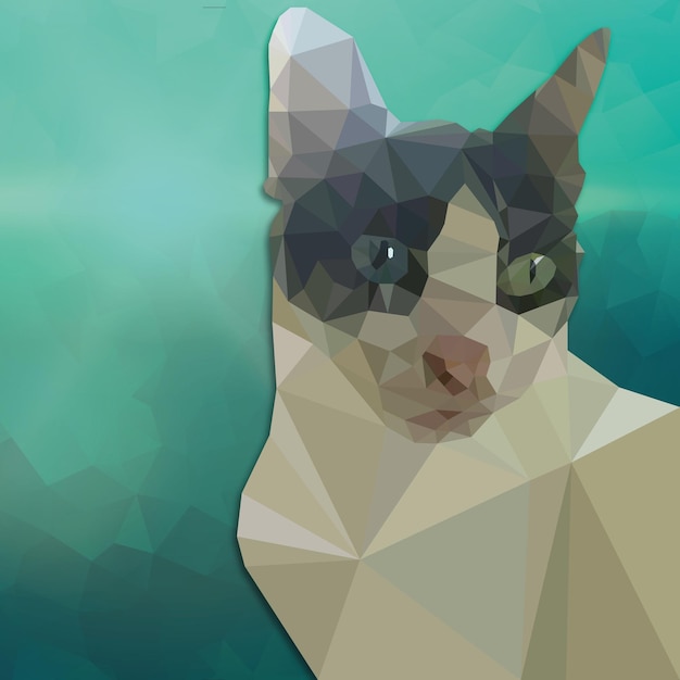 Un dibujo de LowPoly de un gato lindo con un fondo verde