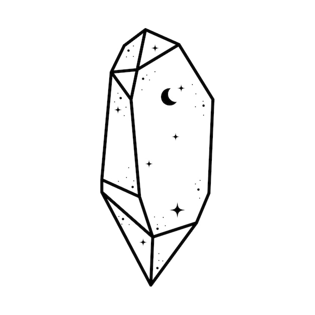 Dibujo de luna de cristal Lindos cristales de astrología estrellas hojas Impresión de camiseta mística Elemento celestial mágico