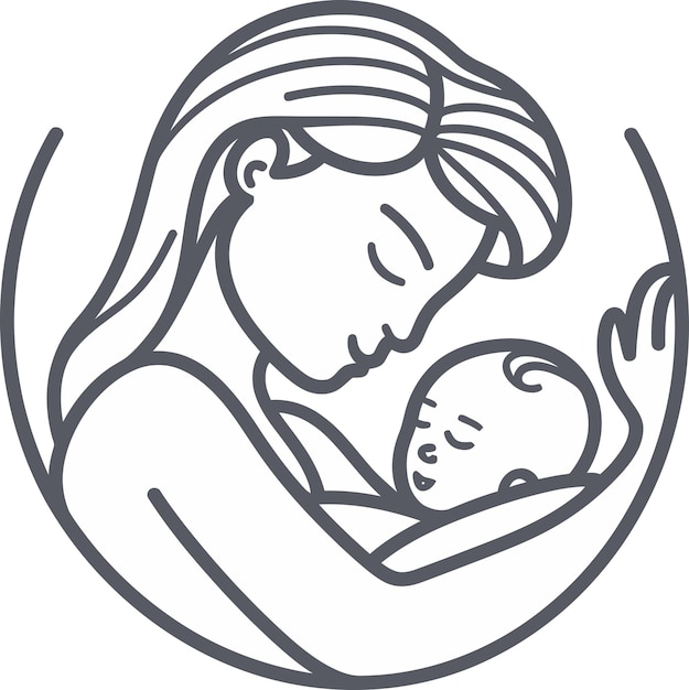un dibujo de una madre sosteniendo a su bebé