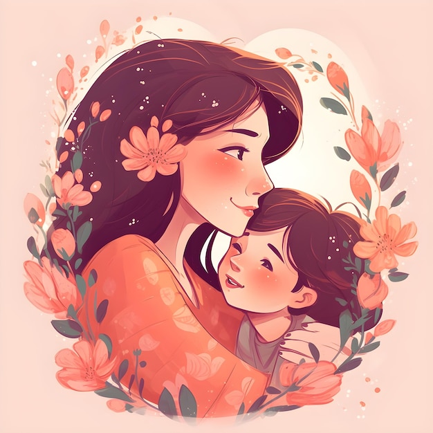 Un dibujo de una madre y su hijo.