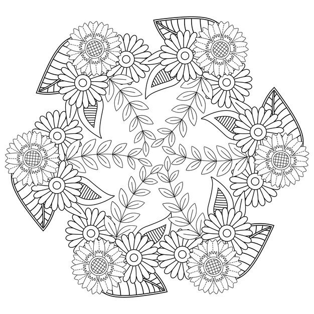Dibujo de mandala de flores para colorear