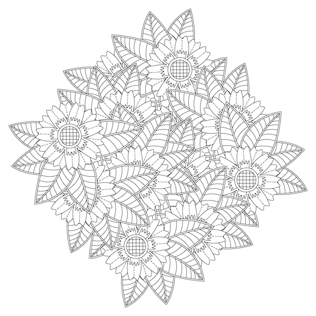 Dibujo de mandala de flores para colorear