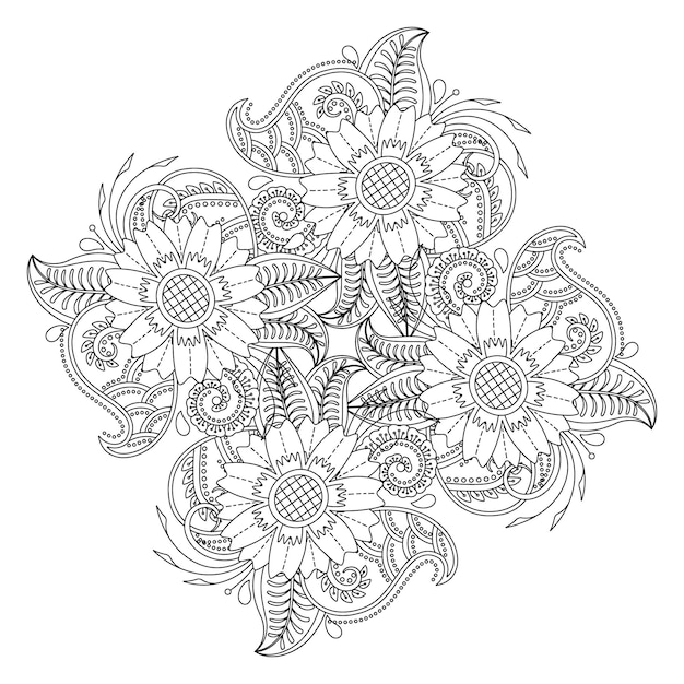 Dibujo de mandala de flores para colorear