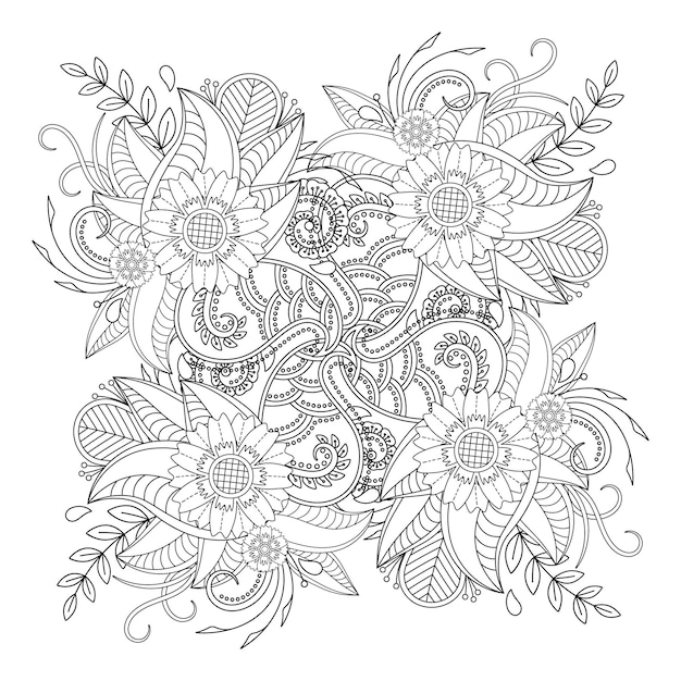 Dibujo de mandala de flores para colorear