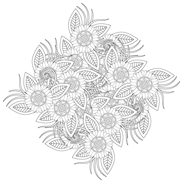 Dibujo de mandala de flores para colorear
