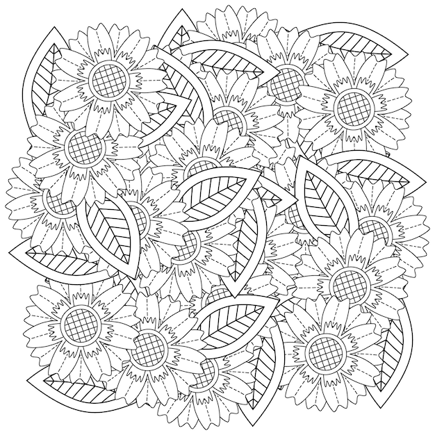 Dibujo de mandala de flores para colorear